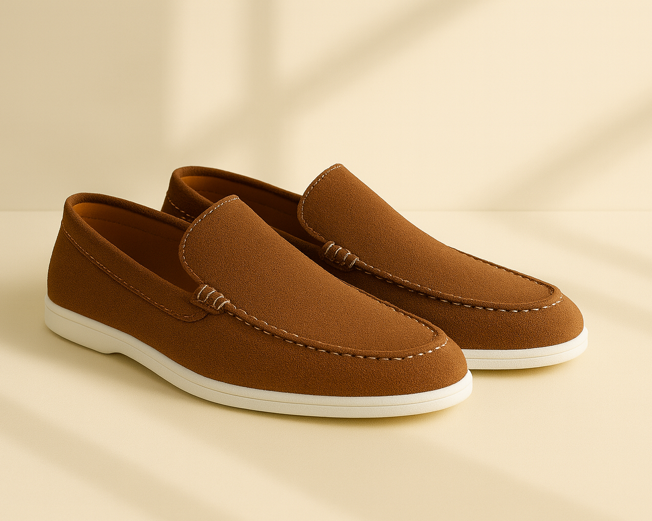 CAMEL SUEDE WHITE SOLE MOCCASION