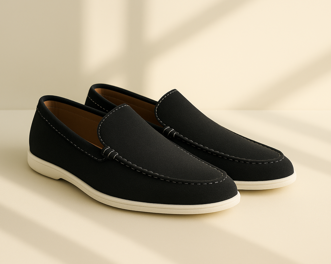 BLACK SUEDE WHITE SOLE MOCCASION